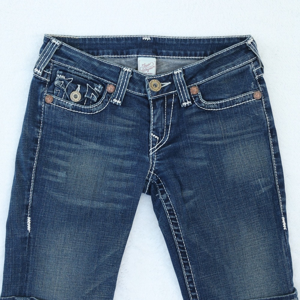 True Religion Josie Shorts Women's 28 Blue Dark Wash Denim Cuffed Flap Pockets - Picture 2 of 13